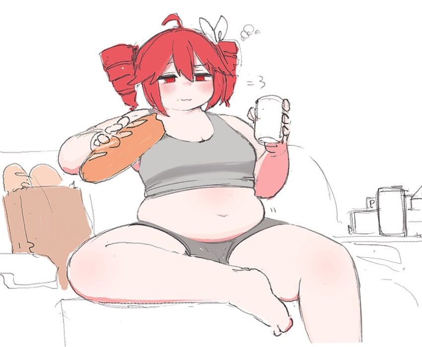 bbw belly_overhang big_belly big_female blush blush chubby chubby_female embarrassed fat fat_ass fat_female fat_fetish fat_girl fat_woman fatty kasane_teto large_female overweight overweight_female pig plump pork_chop thick_thighs tubby vocaloid weight_gain