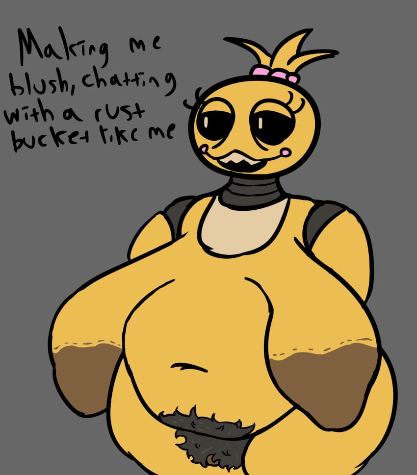 areola belly big_belly big_breasts breasts brown_areola female five_nights_at_freddy's five_nights_at_freddy's_2 genitals gilf gilf_toy_chica hi_res lovetaste_chica mindcannon pussy sagging_breasts scottgames smile solo toy_chica_(fnaf) wide_hips yellow_body