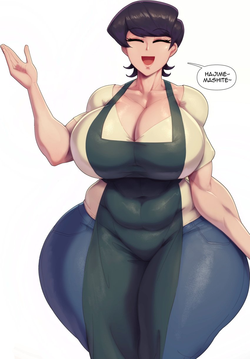 1girls apron big_ass big_belly big_breasts big_nipples big_thighs black_hair breasts breasts_bigger_than_head bulge closed_eyes curvy edit edited edited_by_uploader edited_image english_text female fully_clothed gigantic_ass hands-free happy huge_ass huge_breasts huge_butt huge_thighs komi-san_wa_komyushou_desu komi_shuuko light-skinned_female light_skin mature_female milf mother plump rampage0118 short_hair standing text text_bubble thick thick_belly thick_butt thick_thighs thighs tight_clothing venus_body voluptuous wide_hips