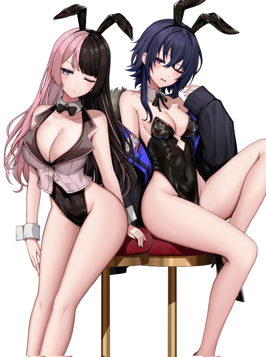 2girls absurd_res absurdres adult adult_female bare_calves bare_chest bare_hands bare_hips bare_knees bare_legs bare_shoulders bare_skin bare_thighs belly belly_button bewitching_thighs birthing_hips black_bowtie black_bunny_ears black_bunnygirl_costume black_bunnysuit black_coat black_footwear black_hair black_hair_female black_hairband black_high_heels black_jacket black_leotard black_shoes black_topwear blush blush_face blush_lines blushed_face blushing_at_viewer blushing_face blushing_female bowtie breasts bunny_ears bunny_tail bunnygirl bunnygirl_outfit bust_cup busty busty_female busty_girl calves child_bearing_hips cleavage coat collar collarbone crossed_bangs curvaceous curvaceous_body curvaceous_female curvaceous_figure curvaceous_hips curvy curvy_body curvy_female curvy_figure curvy_hips dot_nose embarrassed embarrassed_exposed_female embarrassed_female exposed_chest exposed_hips exposed_legs exposed_shoulders exposed_skin exposed_thighs eye_closed fair_skin feet female female_focus female_only fertile_hips fingernails fingers footwear full_body groin hair_between_eyes hairband head_tilt high_heels high_resolution highres hourglass_figure ichinose_uruha iris_black_games jacket knee_up knees kushinaka large_breasts lean_body lean_figure leg_up legs legs_closed legs_together leotard light-skined_female light-skinned light-skinned_female light_skin light_skin_female light_skinned light_skinned_female long_hair looking_at_viewer looking_seductive looking_sexy lupinus_virtual_games mature mature_female medium_breasts midriff multicolored_hair multiple_females multiple_girls narrow_waist navel one-eye_closed one_eye_closed one_eye_open open_coat open_jacket open_mouth open_topwear parted_lips petite petite_body petite_female petite_girl pink_hair pink_hair_female seductive seductive_body seductive_cleavage seductive_female seductive_hips seductive_thighs seductive_woman sexy sexy_body sexy_female sexy_hips sexy_thighs sexy_woman shoes shoulders sideboob simple_background sitting slender_body slender_waist slim_girl slim_waist smooth_skin standing tachibana_hinano_(vtuber) thick_thighs thighs thin_waist tilted_head topwear v-line virtual_youtuber vspo! white_background white_collar white_wrist_cuffs wide_hips wrist_cuffs