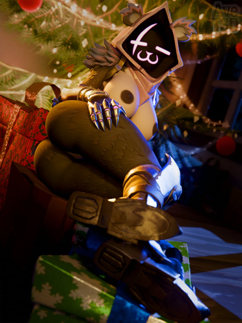 3:4 3d absurd_res anthro areola ass avet3d big_breasts big_butt blender_(artwork) blurred_background boots breasts christmas claws clothing comforting digital_media_(artwork) epic_games female footwear fortnite fortnite:_battle_royale gloves glowing glowing_eyes hand_on_hip handwear hi_res holidays hood light lighting looking_at_viewer lying moody night nipples on_side pussy_peek raven_team_leader relaxing rim_light shoes solo thick_thighs