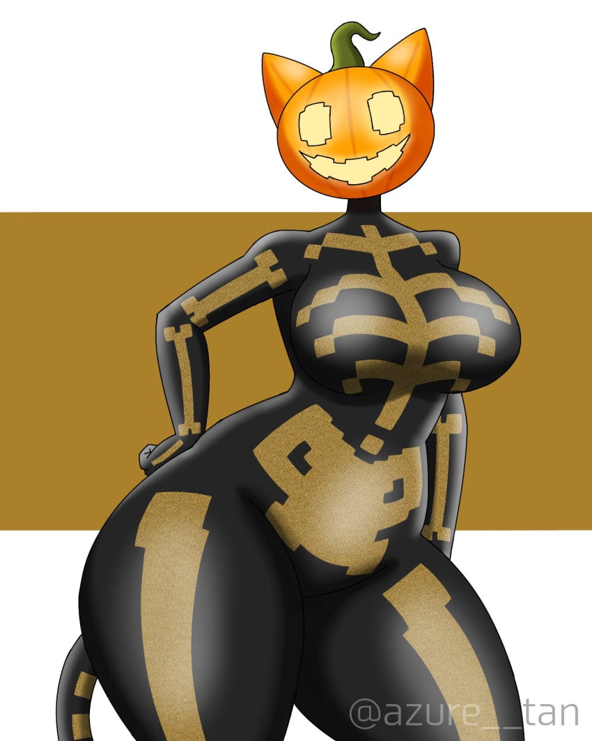 1girls big_breasts big_thighs pumpkin_cat_(fortnite) pumpkin_head skinsuit solo tagme