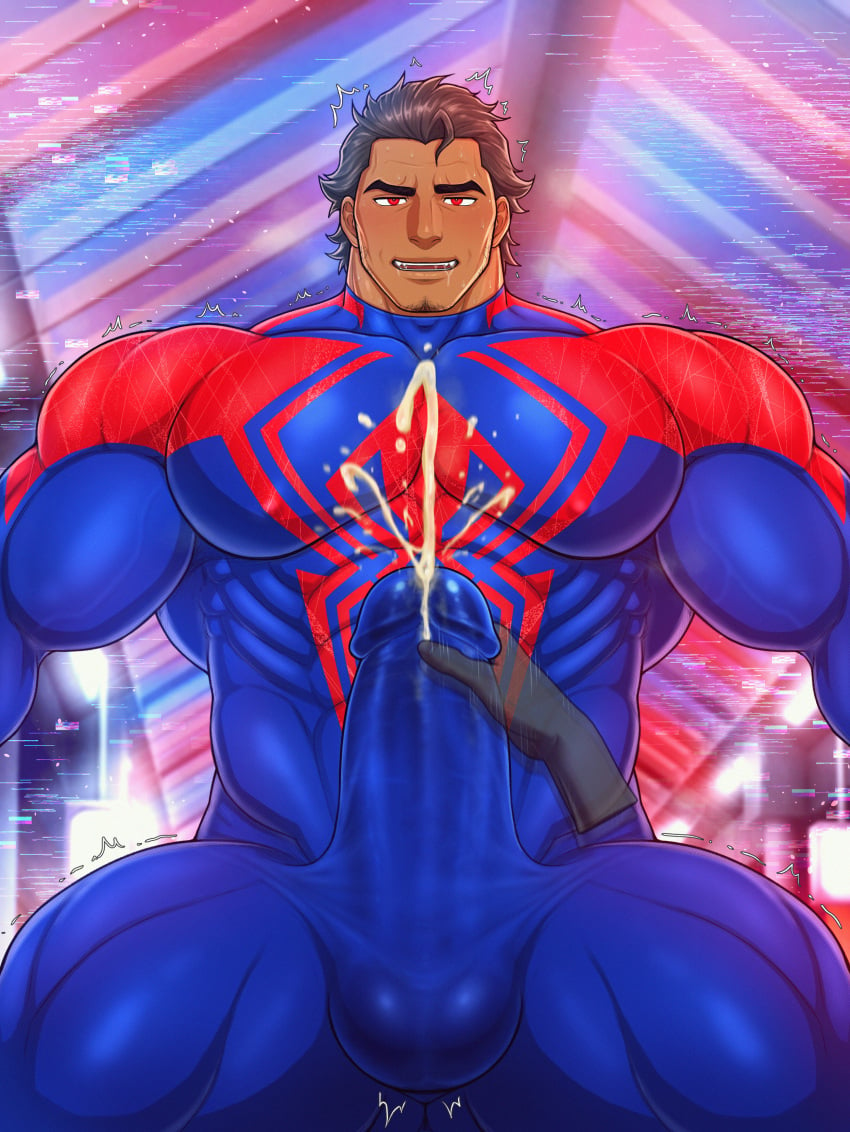 bara big_bulge bulge clothing cum erection_under_clothes male male_only marvel miguel_o'hara muscular_male penis_outline spider-man spider-man:_across_the_spider-verse spider-man_(series) spider-man_2099 tight_clothing toto_(artist)