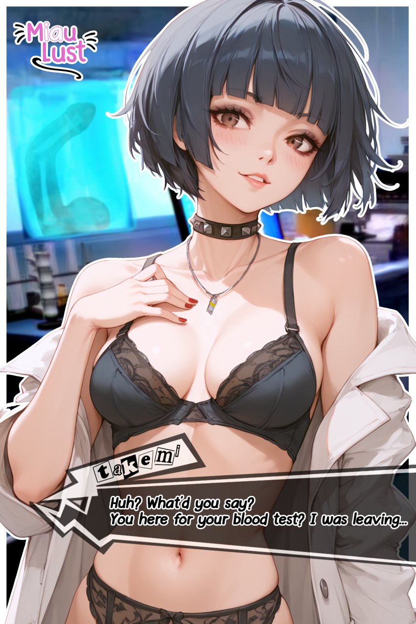 ai_generated blue_hair ia_generated lingerie miaulust nurse persona_5 persona_5_royal sexy.ai shoker short_hair stockings tae_takemi video_game_character