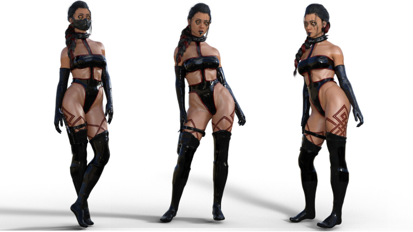 1girls 3d athletic athletic_female big_breasts black_hair bloodblade21 brown_hair cleavage dark-skinned_female dark_skin demon eyebrows eyelashes eyes fit fit_female gloves heroine huge_breasts human humanoid kaya_(bloodblade21) kunoichi large_breasts legs legwear long_gloves long_hair midway multicolored_hair muscles muscular muscular_female netherrealm_studios ninja original_character ponytail pose posing simple_background skimpy skimpy_clothes thick_legs thick_thighs thigh_highs thighhighs toned toned_female top_heavy villainess wide_hips