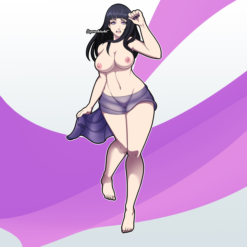 black_hair hyuuga_hinata large_breasts lavender_eyes long_hair naruto naruto_(series) naruto_shippuden pupilless_eyes pussy sarong shaved_pussy superaxlart topless voluptuous