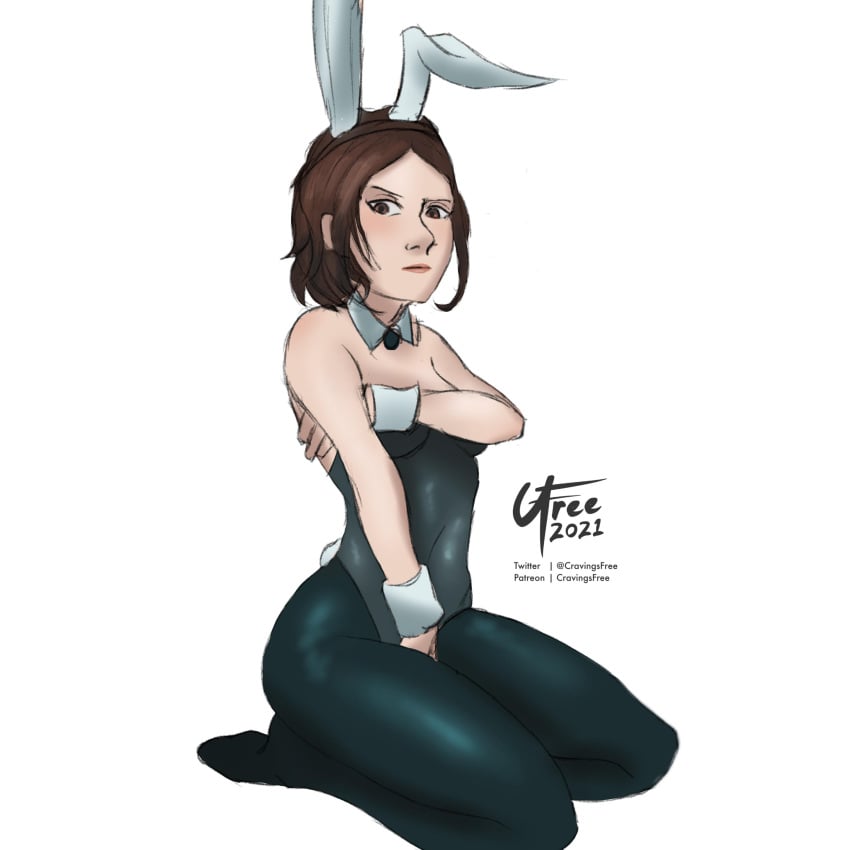 1girls 2021 animal_ears animal_tail armwear blush brown_eyes brown_hair bunny_ears bunny_tail clothed clothed_female clothing covering covering_breasts covering_crotch covering_self cravingsfree dated embarrassed eyes fully_clothed hair human human_only jyn_erso kneeling looking_at_viewer medium_hair neckwear open_eyes pantyhose patreon pinup playboy_bunny pose sad signature simple_background star_wars twitter_username white_background