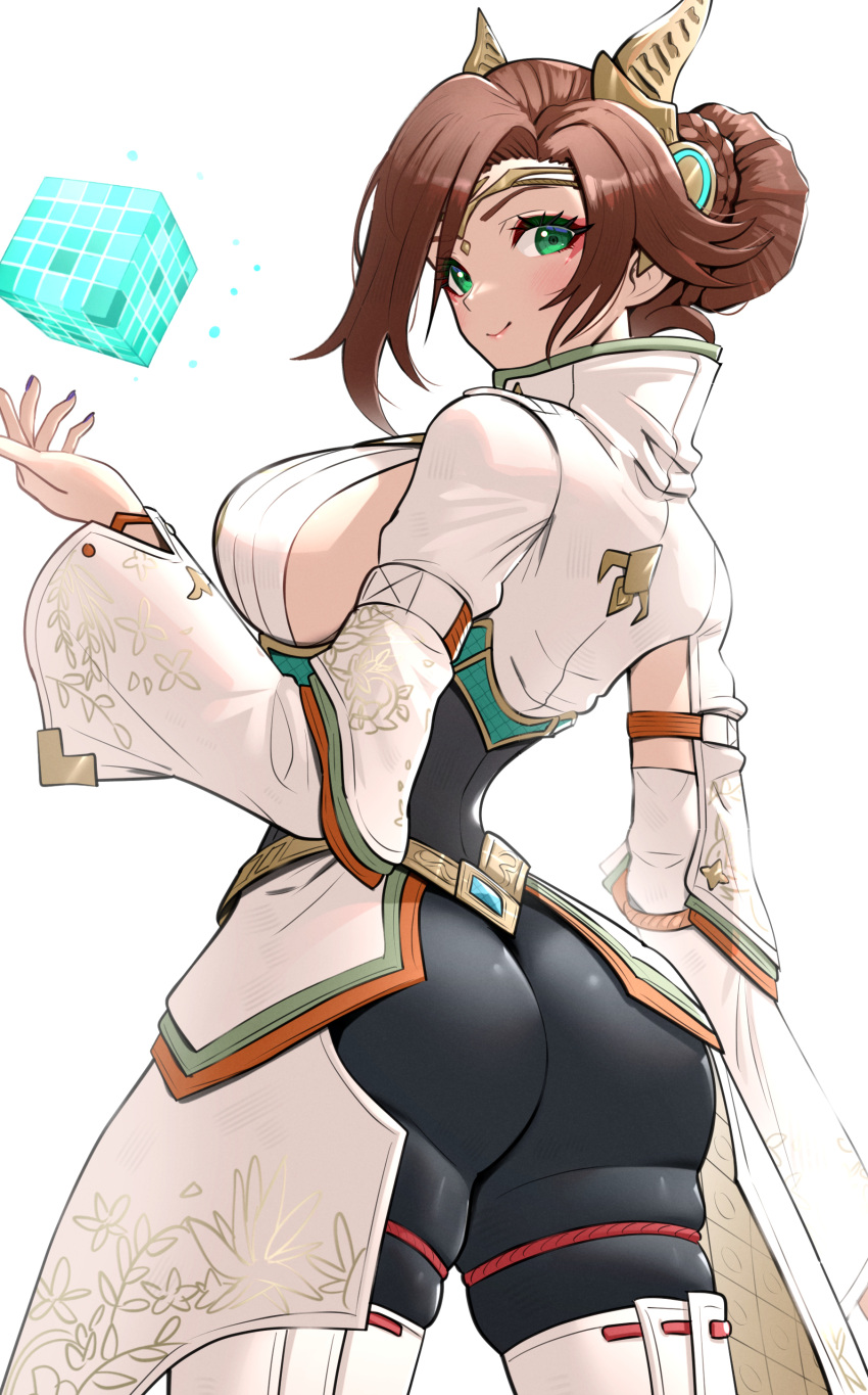 absurd_res alexandria_(xenoblade) ass ass_focus big_ass blush boots breasts brown_hair gonzarez gonzarez1938 green_eyes heroes_(xenoblade_3) large_ass large_breasts nintendo skin_tight thick_thighs thigh_boots thighs wide_hips xenoblade_(series) xenoblade_chronicles_3