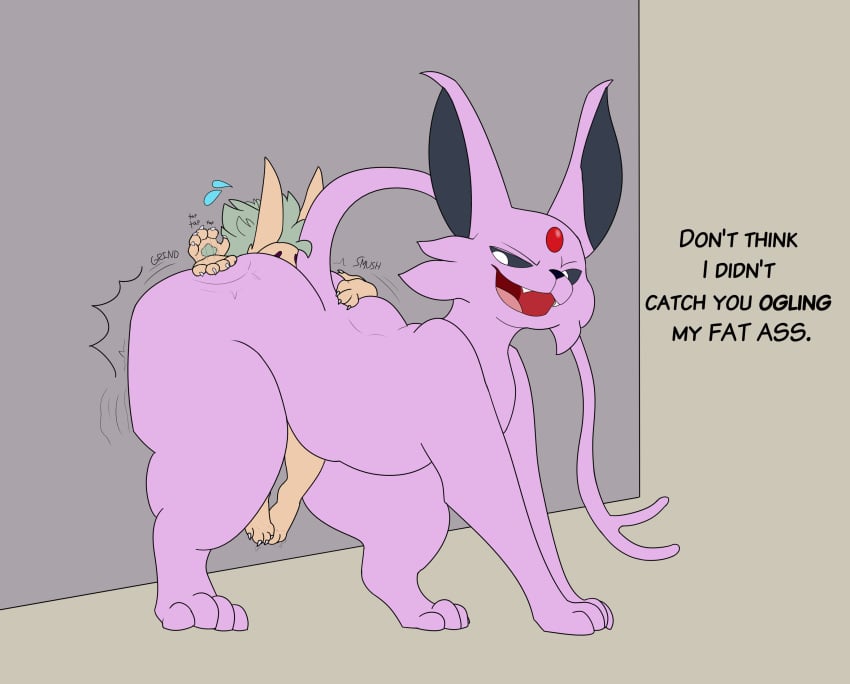 absurd_res ambiguous_gender ass big_butt butt_slam colored duo eeveelution emanata english_text espeon feral fur generation_2_pokemon grinding hi_res kobold nintendo onomatopoeia pokemon pokemon_(species) purple_body purple_fur sirius_(plunk) size_difference skunkwhoplunks smothering sushiamazing text trapped trapped_in_butt video_games wall