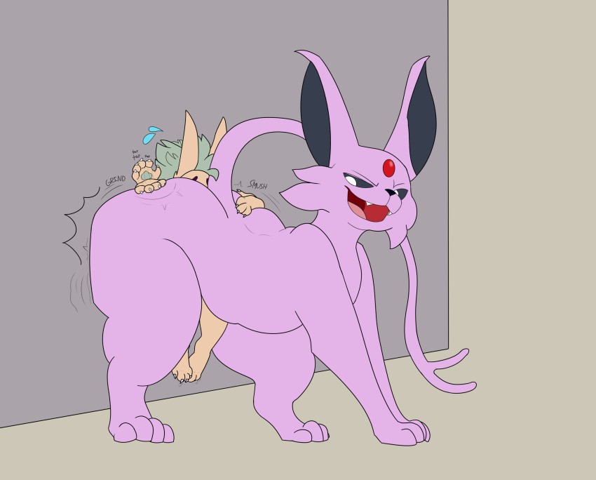 absurd_res ambiguous_gender ass big_butt butt_slam colored duo eeveelution emanata espeon feral fur game_freak generation_2_pokemon grinding hi_res kobold nintendo onomatopoeia pokemon pokemon_(species) purple_body purple_fur sirius_(plunk) size_difference skunkwhoplunks smothering sushiamazing trapped trapped_in_butt video_games wall