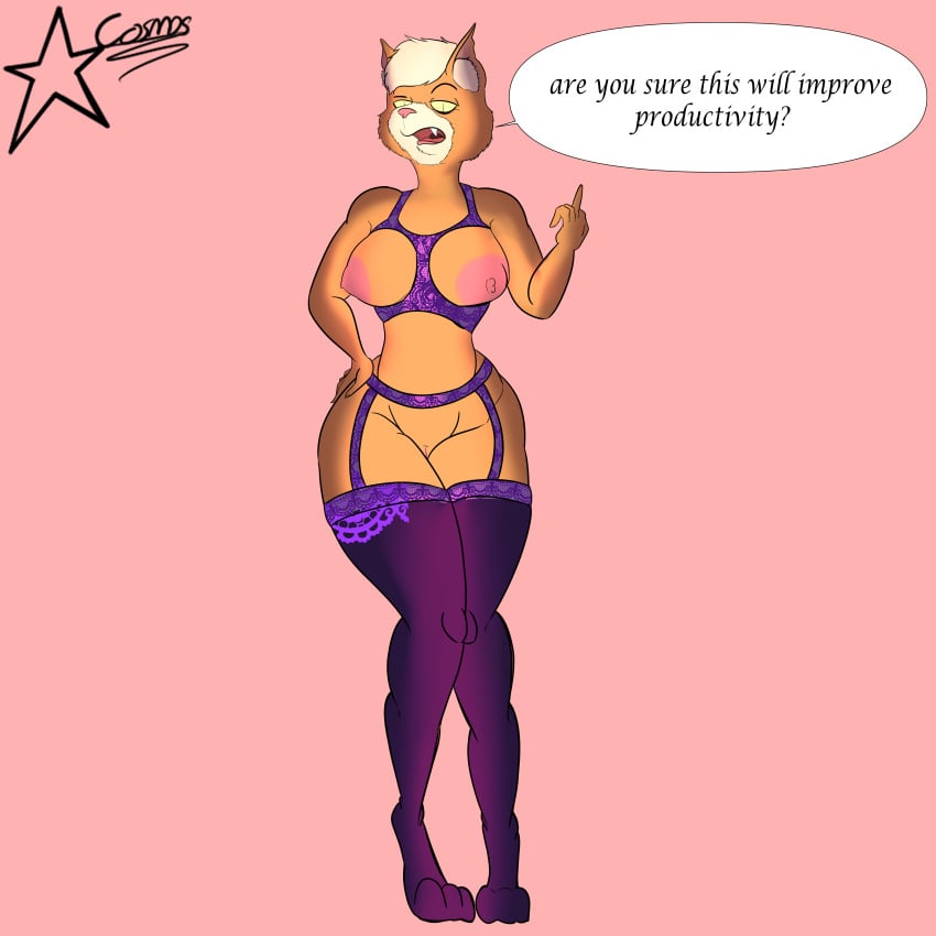 absurd_res annoyed_expression anthro breasts caitian_(species) clothed clothing cosmosarts dr._t'ana exposed_breasts fangs felid feline female genitals hi_res lencerie lingerie mammal mean_look nude partially_clothed pussy solo star_trek star_trek_lower_decks teeth thick_thighs underwear