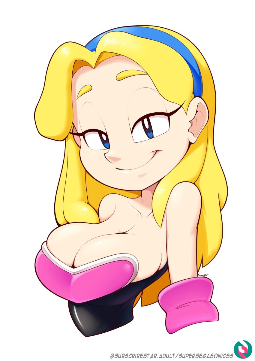 blonde_hair blue_eyes breasts cleavage cosplay female huge_breasts maria_robotnik rouge_the_bat rouge_the_bat_(cosplay) sega solo sonic_(series) sonic_the_hedgehog_(cosplay) sonic_the_hedgehog_(series) supersegasonicss voluptuous