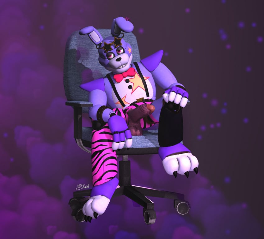 1boy 2022 3d 3d_(artwork) animatronic balls belt bodypaint bowtie bracelet bunny bunny_ears clothed clothes clothing cock ear_ring facepaint five_nights_at_freddy's five_nights_at_freddy's:_security_breach foreskin glamrock_bonnie_(fnaf) half-closed_eyes humanoid_genitalia humanoid_penis machine male male_only nsfw pant penile penis penis_out pierced_ears piercing presenting_penis rabbit rabbit_ears retracted_foreskin robot sfmsheik shoulder_pads sit sitting_on_chair solo_male star_glasses testicles