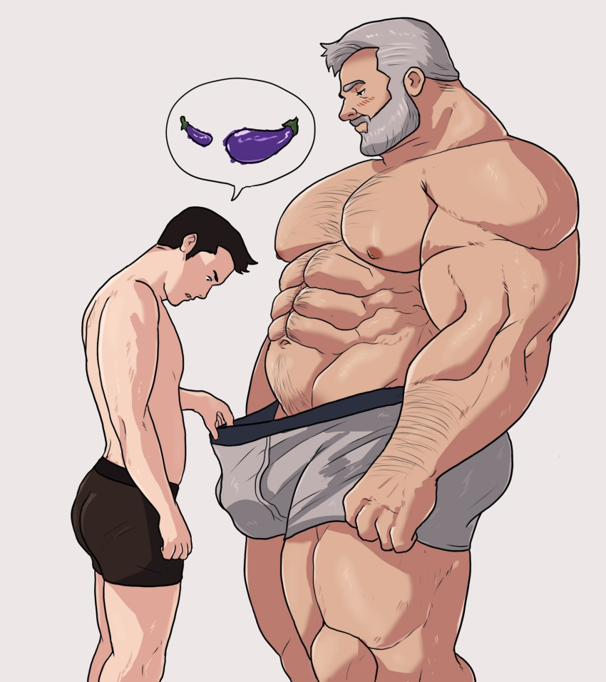 2boys abs big_bulge bulge caucasian caucasian_male da_ddy22 daddy dadee dilf eggplant eggplant_emoji gay huge_bulge human human_only looking_at_penis male male_only muscles muscular muscular_male pecs pulling_boxers pulling_briefs size_difference teen_boy thick_thighs