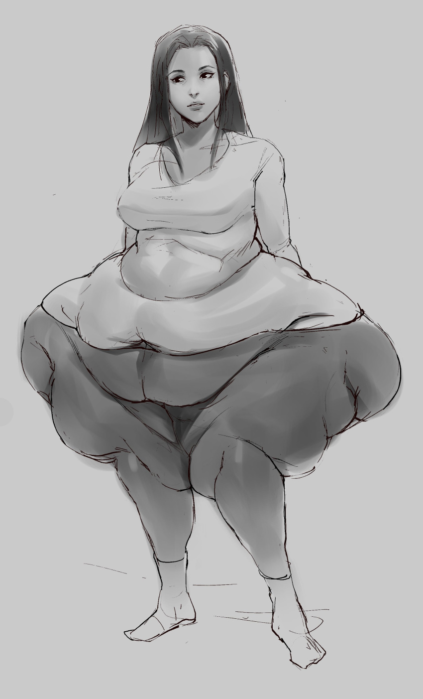 1girls bamboo_ale bbw belly black_and_white bottom_heavy chubby chubby_female clothed clothing fat female female_only iceberg_body_shape magdalena_(monk001) monk001 monochrome overweight solo thick_thighs