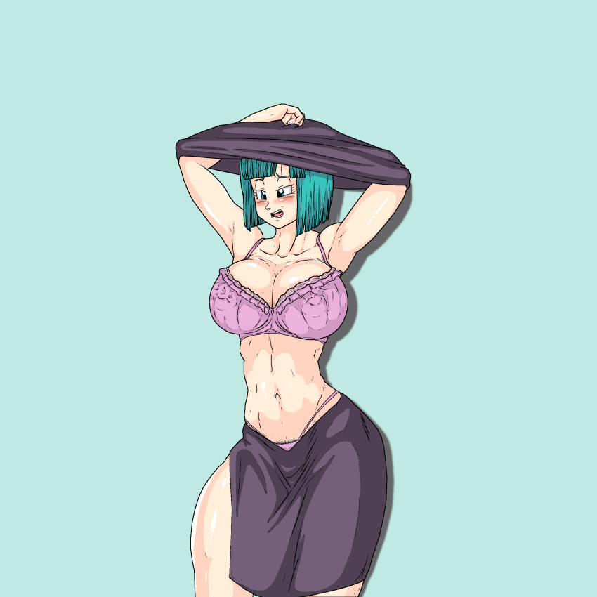 adult athletic athletic_female belly belly_button big_breasts big_nipples blush bra breast_press breast_squeeze breasts bulma_briefs bulma_briefs_(androids'_saga) curvy curvy_body curvy_female curvy_figure dragon_ball dragon_ball_super dragon_ball_z female half-dressed half_dressed half_naked hands_over_head huge_breasts legs lift_shirt milf nipples nipples_visible_through_clothing panties pubic_hair shiny shiny_breasts shiny_skin single_female skirt standing standing_position stripping take_off take_off_shirt tight_clothes tight_clothing tight_dress top_lift topless toppa wide_hips