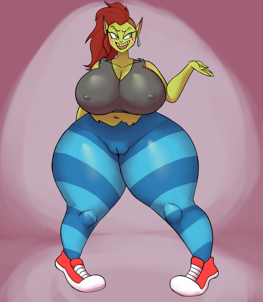 belly_button big_breasts bubble_butt goblin goblin_female green_skin jovi_cap raissa_(jovi_cap) shannon_rat smile teeth