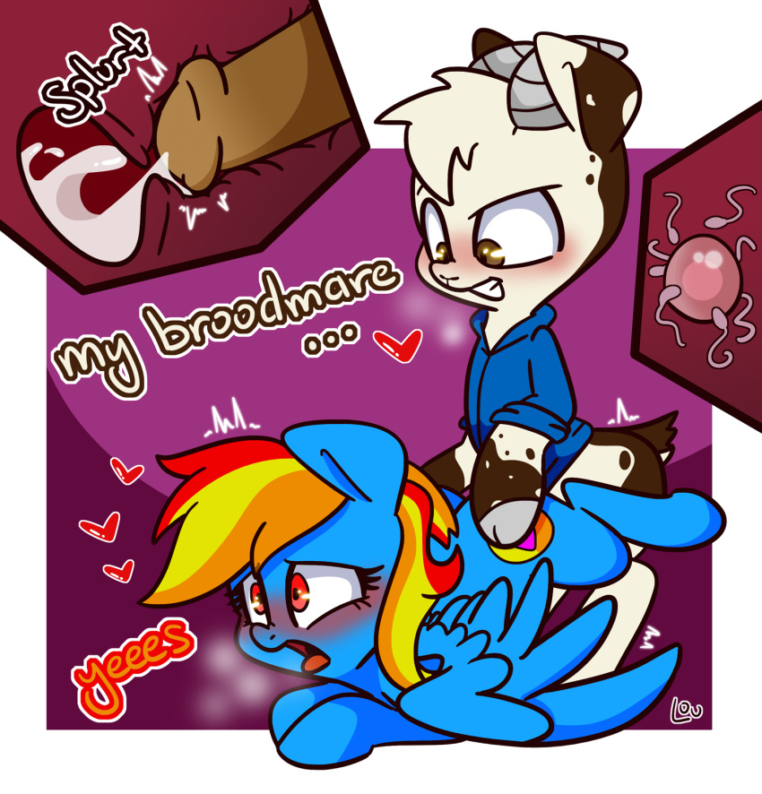 blue_body blue_fur blush bodily_fluids bovid brown_body brown_eyes brown_fur caprine clothing cum cum_inside cutie_mark dirty_talk dominant dominant_male duo english_text equid equine fan_character female feral from_behind_position fur genital_fluids genitals goat hazel_bloons_(character) heart hi_res hoodie horn horse impregnation interspecies louvely male male/female mammal my_little_pony open_mouth ovum pegasus penetration penis pony red_eyes sex simple_background sperm_cell submissive submissive_female sunamena text tongue tongue_out topwear vaginal_penetration vaginal_penetration white_body white_fur wings