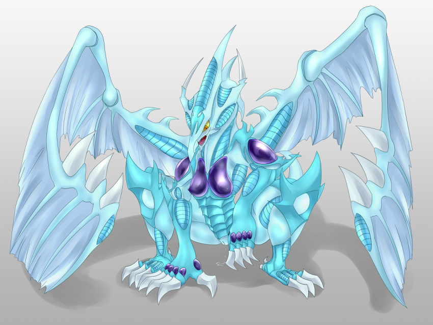 4:3 anthro blue_body breasts claws dragon duel_monster featureless_breasts female genitals konami no_nipples noinoirerda nude pussy scalie solo stardust_dragon wings yellow_eyes yu-gi-oh!