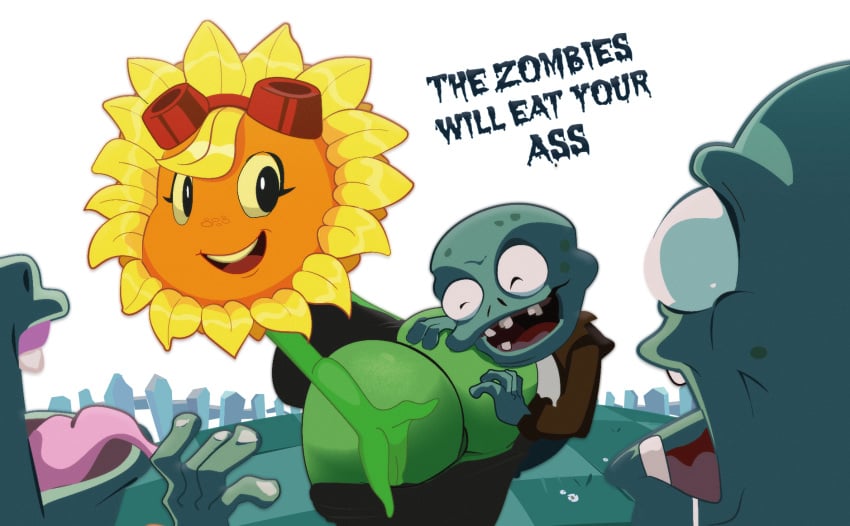 electronic_arts elemental_creature elemental_humanoid female flora_fauna flower flower_creature garden_warfare gosgoz green_body group hi_res holding_butt humanoid male outside plant plant_humanoid plantie plants_vs_zombies plants_vs_zombies:_heroes popcap_games smile solar_flare_(pvz) undead undressing_self video_games zombie