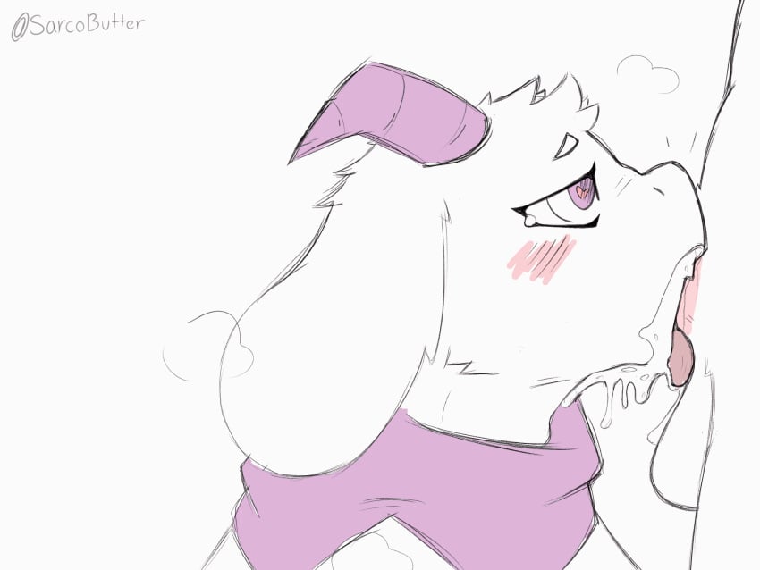 <3_eyes animated anthro blush blush_lines bodily_fluids bovid caprine deepthroat deltarune duo fellatio furry genitals goat heart hi_res horn looking_up male male/male mammal mostly_nude oral penile penis pink_penis ralsei saliva sarcobutter scarf scarf_only sex undertale_(series) video_games