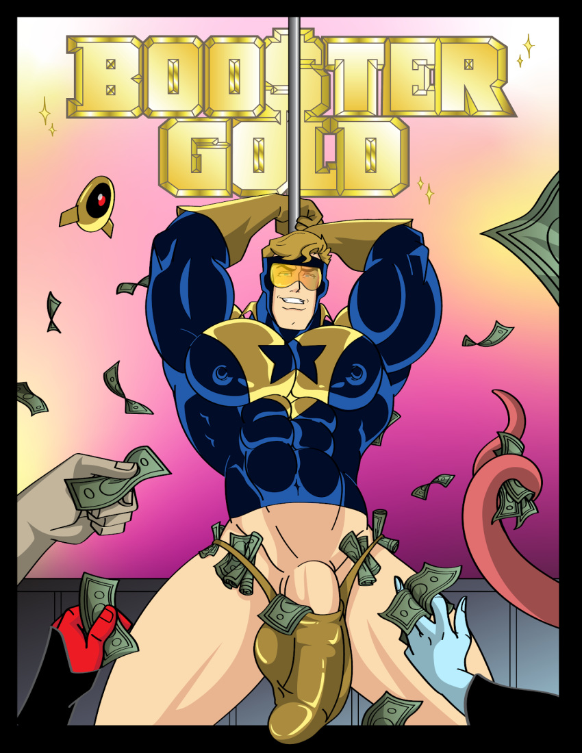 big_bulge big_cock big_penis booster_gold bulge caucasian caucasian_male comic dc dc_comics dialogue english_text huge_bulge huge_cock huge_penis male male_only mchlsctt709 michael_carter muscles muscular muscular_male penis_outline skeets stripper stripper_pole superhero thong throwing_money