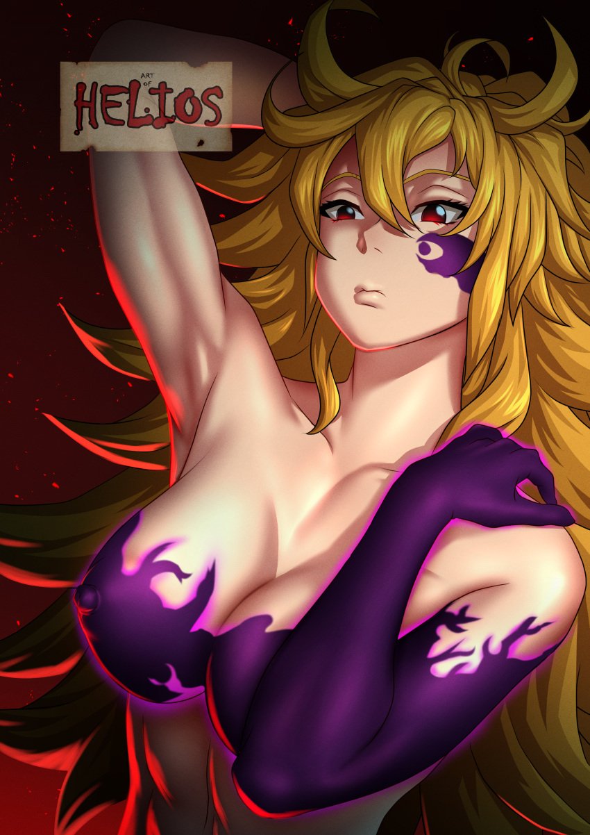 1girls armpits big_breasts blonde_hair breasts_out derieri female_focus female_only helios00 large_breasts nanatsu_no_taizai red_eyes seven_deadly_sins the_seven_deadly_sins