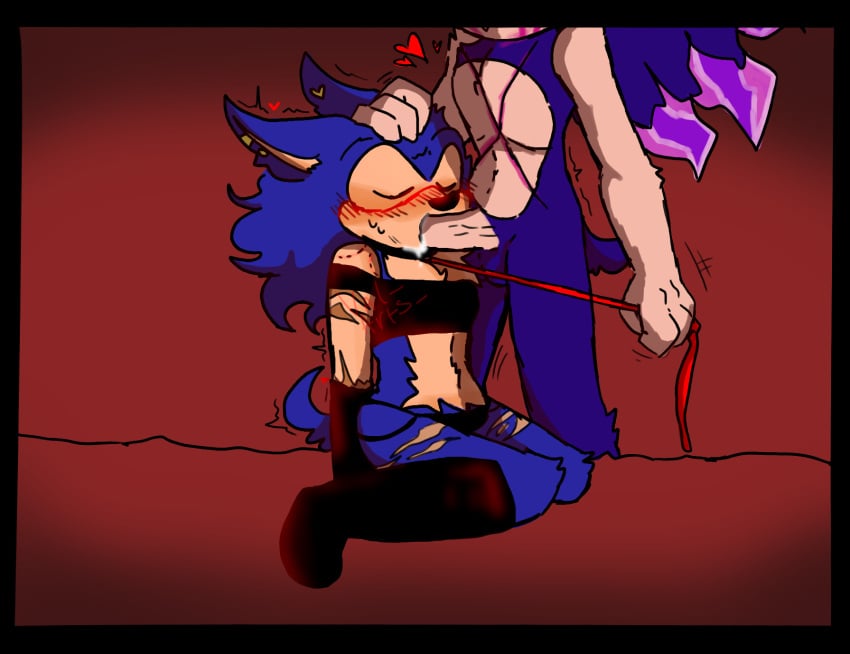 blowjob blowjob_face blue_fur crystals domination femboy friday_night_funkin friday_night_funkin_mod gay hand_on_head leash leash_pull male/male male_on_male oc sonic.exe sonic_oc xenophanes_sonic