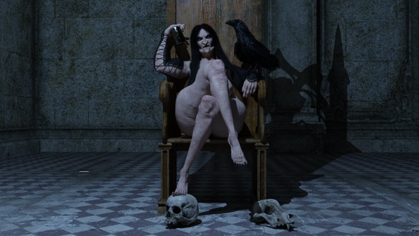 1girls 3d 3d_(artwork) big_breasts black_hair black_lips black_lipstick black_toenails breasts chair cleavage daz3d daz_studio dress edna_church_(lhf3d) feet feet_up foot_fetish foot_focus foot_worship gilf granny hag large_breasts long_hair looking_at_viewer lowhangingfruit3d_(artist) mature mature_female old older_female original_character pale-skinned_female pale_skin sagging_breasts sitting thick_thighs thighs toe_claws toes witch