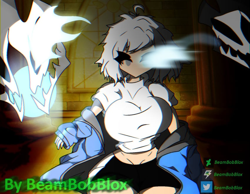 1girls 2d beambobblox big_breasts breasts female female_only female_sans gaster_blaster genderbent genderswap_(mtf) rule_63 sans solo solo_female tagme thighs undertale undertale_(series) white_hair