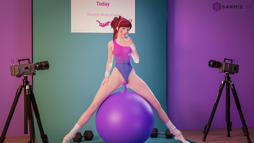 1girls 3d blender d.va dildo dildo_ball exercise exercise_ball exposed_pussy female female_only gym_equipment hana_song masturbation overwatch pale-skinned_female pale_skin recording sanmie3d see-through_clothing sex_toy socks solo solo_female vaginal_penetration wet_pussy