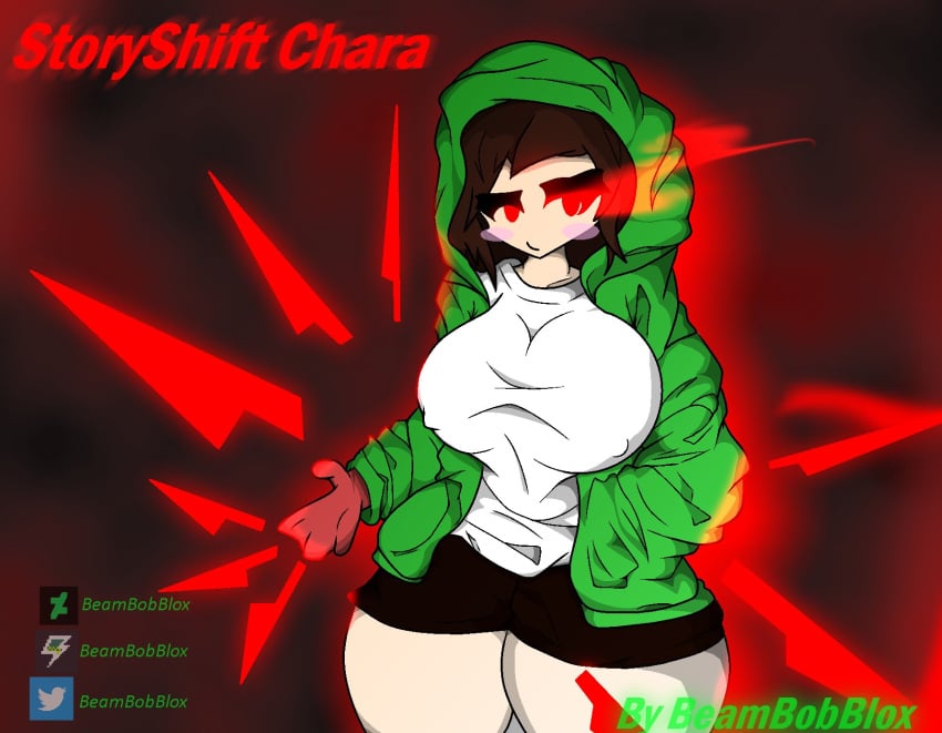 1girls 2022 beambobblox big_breasts brown_hair chara erected_nipples red_eyes rosy_cheeks storyshift storyshift_chara tagme undertale undertale_(series) undertale_au undertale_fanfiction