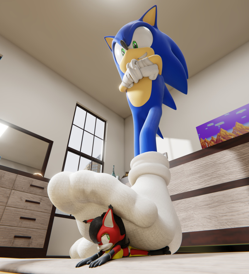 anthro bullying clothing crossed_arms dominant dominant_male duo feet feetymcfoot female foot_fetish foot_play footwear forced hi_res humanoid_feet inside katherine_(cgbro) male male/female pinned pressed_against sega smush socks soles sonic_(series) sonic_the_hedgehog sonic_the_hedgehog_(series) submissive submissive_female teasing toes