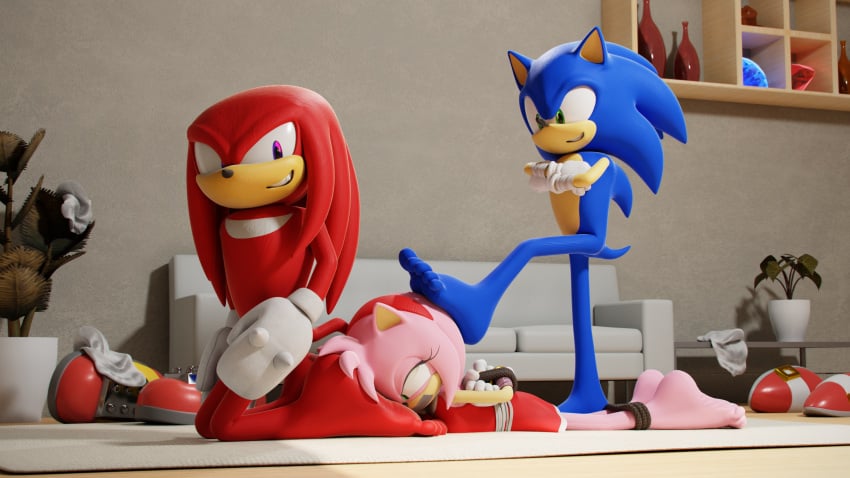 amy_rose anthro bound clothing dominant dominant_male feet feetymcfoot female foot_fetish foot_play foot_sniffing footwear forced gag group hands_behind_back hands_tied hi_res humanoid_feet knuckles_the_echidna legs_tied male male/female male_feet male_foot_fetish pinned pressed_against sega shoe_removal shoes smush sniffing soles sonic_(series) sonic_the_hedgehog sonic_the_hedgehog_(series) submissive submissive_female tape tape_gag toes trio