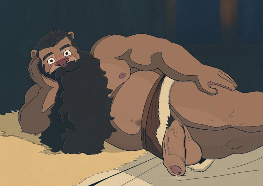 1boy animal_ears bara bear_boy bear_ears beard belly brown_fur derivative_work dungeon_meshi dwarf elbow_rest facial_hair fat fat_man foreskin furrification furry furry_male girthy_penis highres long_beard looking_at_viewer low_hanging_balls lying male male_focus male_only moustache navel nipples no_male_underwear on_side pectorals penis penis_out rev_(artist) rev_revington screenshot_redraw senshi_(dungeon_meshi) solo thick_mustache thick_navel_hair topless_male uncensored very_long_beard