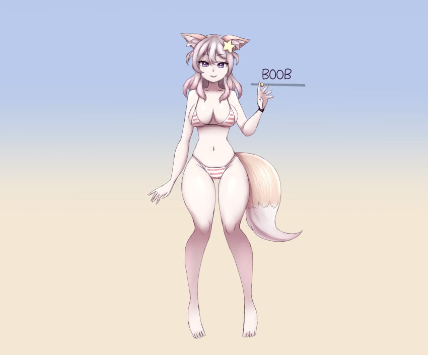 1girls annytf bikini breast_expansion breasts female fox_ears fox_girl fox_tail growth growth_sequence hair long metachoke pink_bikini sequence slider slider_(control) smile striped_bikini tagme virtual_youtuber vtuber white_hair