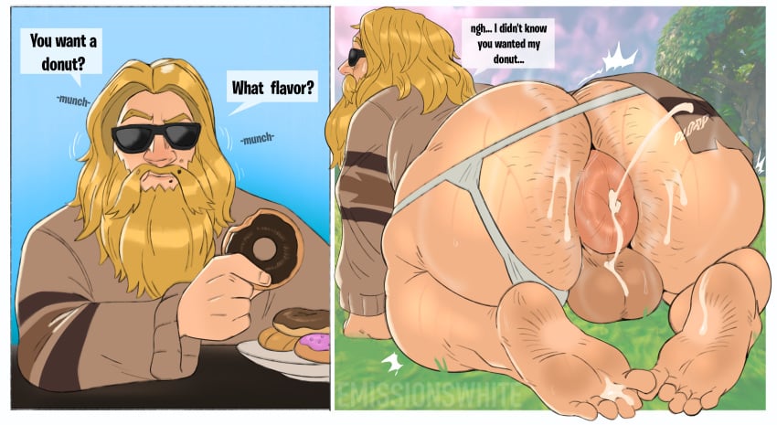 1boy 2_panel_comic 2d 2d_(artwork) after_sex anus artist_name artist_signature asking_a_question ass asshole balls barefoot beard big_anus big_ass big_balls big_butt big_penis blonde_hair cum cum_fart cum_on_feet donut donut_anus eating eating_food emissionswhite facial_hair feet fortnite gay hairy hairy_anus hairy_ass hairy_male hands_on_ground hyper_anus jonesy_(fortnite) leaking_anus leaking_cum light-skinned_male long_hair looking_back male male_focus male_only musk musk_clouds musky no_pants on_knee on_knees penis presenting presenting_hindquarters relaxed_fit_jonesy_(fortnite) soles solo solo_focus solo_male steam steamy steamy_ass sunglasses sweat sweaty sweaty_ass sweaty_body sweaty_butt sweaty_feet watermark