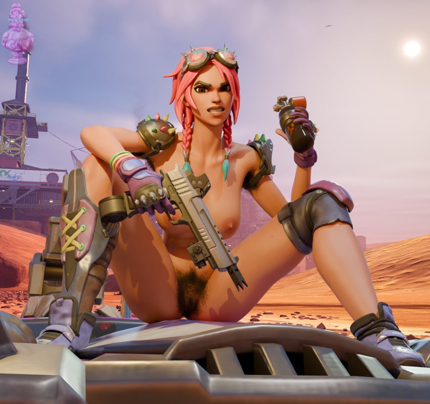 1girls 3d accessories angry_expression armpit_hair blender brite_bomber brite_raider female female_only fortnite hairy_armpits hairy_pussy haziest_mirage holding_weapon nude pubic_hair sitting solo