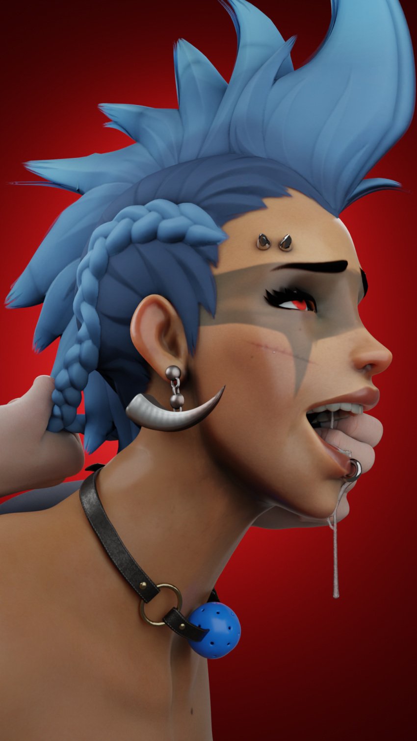 3d face_grab female finger_in_mouth fishhooking hands implied_sex junker_queen muscular_female overwatch overwatch_2 piercing piercings zinker