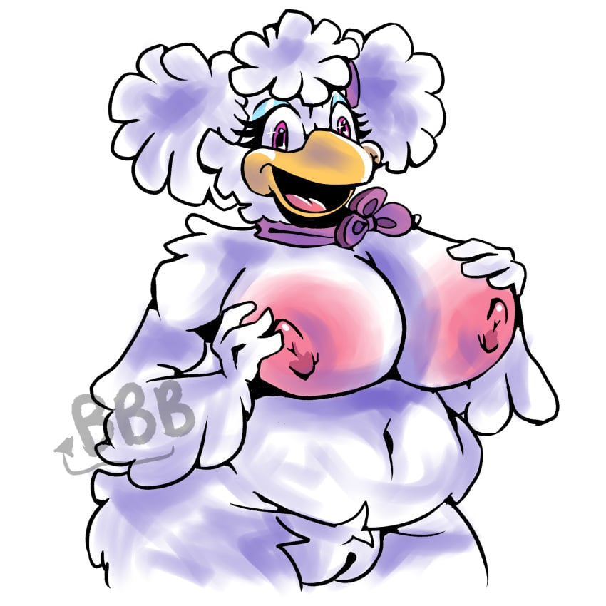 2d 2d_(artwork) 2d_artwork animal_genitalia anthro areola areolae avian banbanbooty bbw beak big_breasts bird bird_girl chicken chicken_girl chubby chubby_female chuck_e_cheese_(franchise) digital_art digital_drawing_(artwork) digital_media_(artwork) fluffy furry furry_female galliform gallus_(genus) hands_on_breasts helen_henny mascot phasianid pigtails purple_eyes pussy smiling solo white_hair