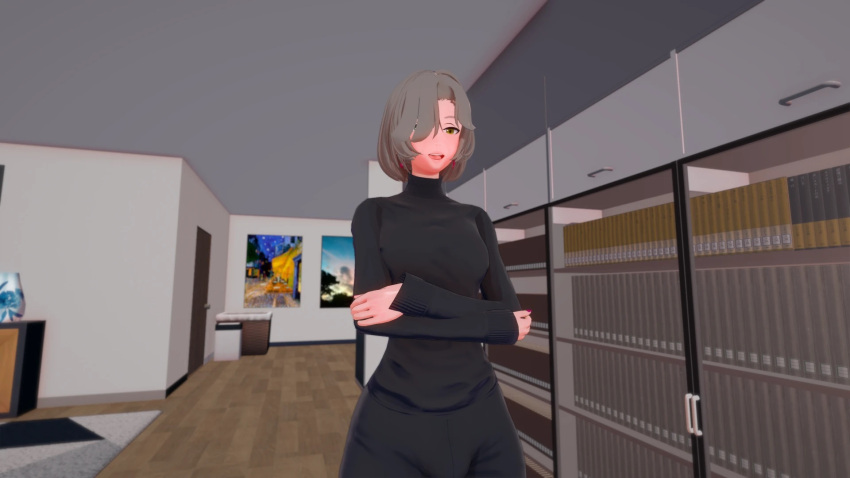 1girls 3d clothed_female detailed_background female female_focus female_only game_cg gilf grey_hair isabel_torres_(snats) mature_female snats solo solo_female solo_focus twisted_world_(game)