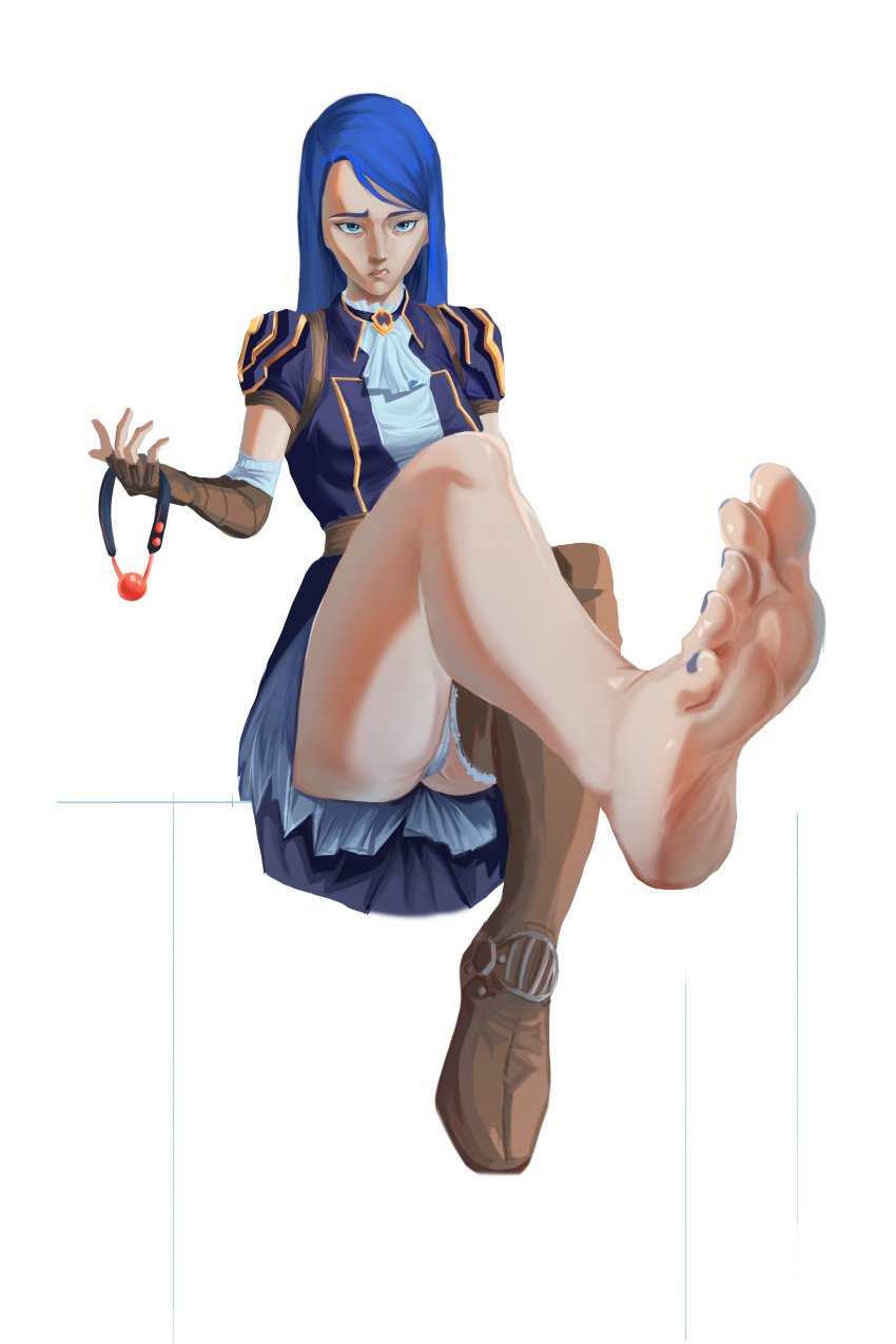 arcane arcane_caitlyn blue_eyes caitlyn_kiramman clothed feet feet_focus feet_up female gloves league_of_legends riot_games