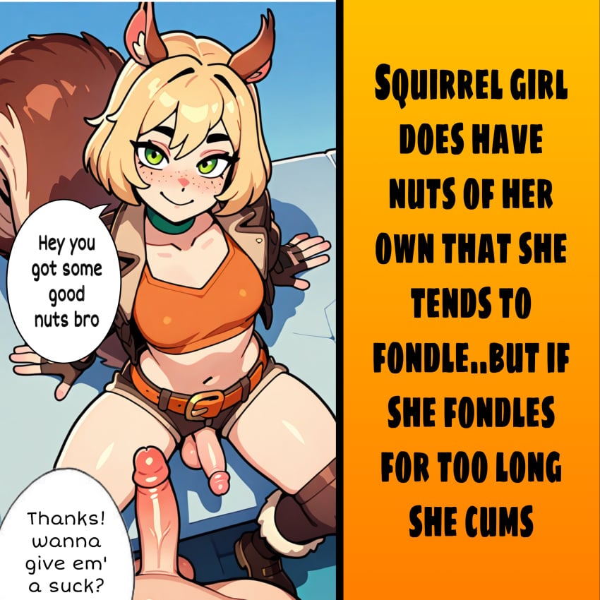 1futa ai_generated anthro blonde_hair caption futa_is_smaller futanari male_is_bigger marvel marvel_comics marvel_rivals multiple_penises sarina64 small_penis small_penis_futa squirrel_girl squirrel_girl_(marvel) squirrel_girl_(marvel_rivals) text text_bubble