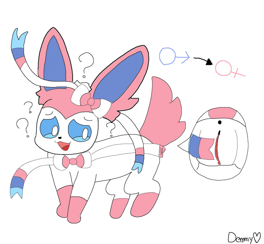 anthro blue_flur demmy eeveelution female fur gender_symbol generation_6_pokemon genitals hi_res male_symbol nintendo pink_body pink_fur pokemon pokemon_(species) pussy rule_63 solo sylveon symbol transformation