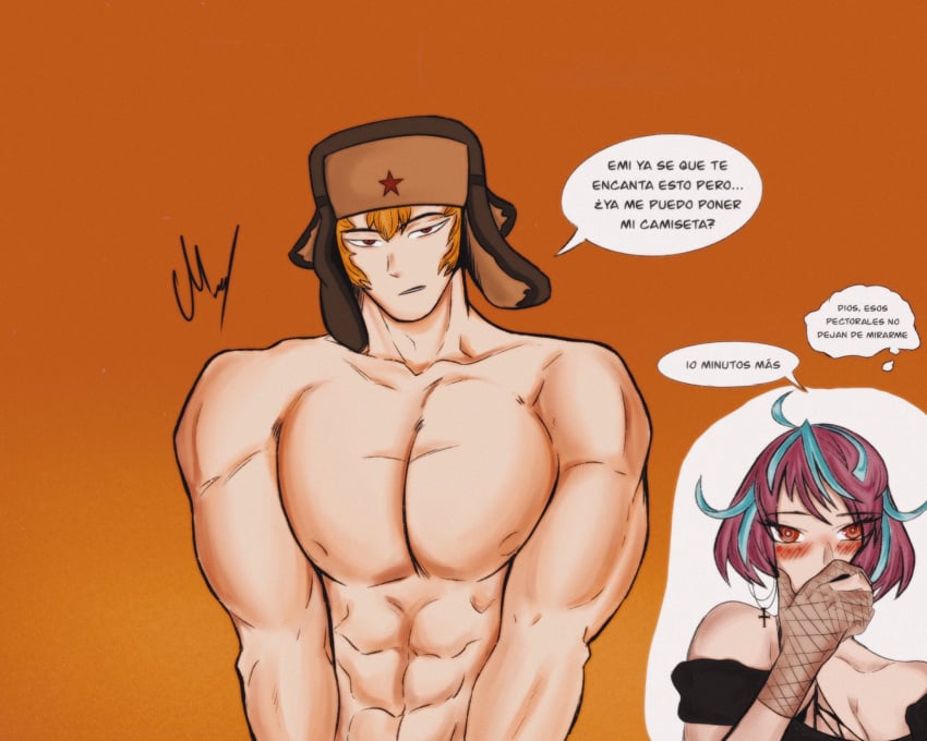 1boy 1girls 2d black_nails chile colombia couple emikukis female female_pov heart husband_and_wife indie_virtual_youtuber just_nova latam_virtual_youtuber looking_at_viewer male markitosart20 muscular muscular_male nail_polish pov red_eyes spanish_text text ushanka virtual_youtuber vtuber yellow_hair youtube youtube_hispanic youtuber youtuber_boy