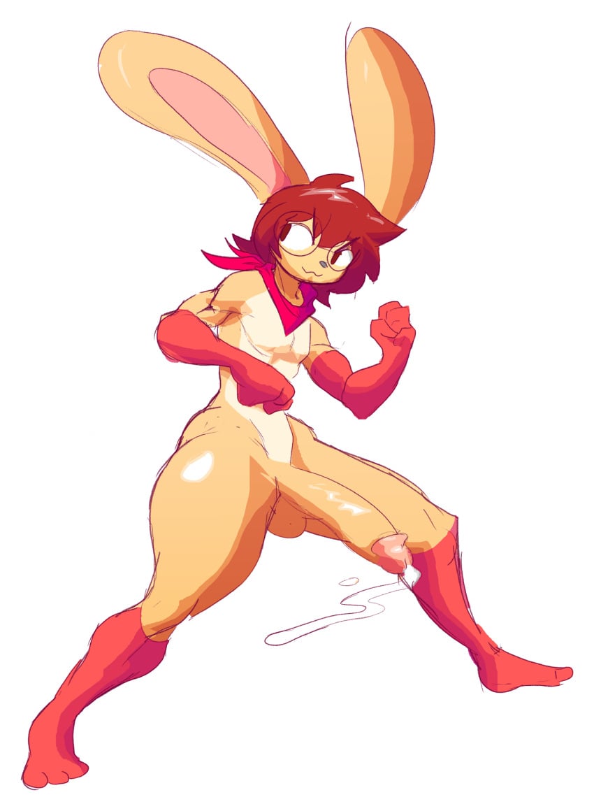 1boy 2020s 2024 anthro balls bandana bunny color completely_nude completely_nude_femboy completely_nude_male cum cum_leaking femboy femboy_only fighting_stance furry glasses hi_res huge_cock lagomorph male male_only michael_hillus neckerchief nude nude_femboy nude_male penis rabbit red_arms red_bandana red_eyes red_hair red_legs round_glasses shaded solo solo_femboy solo_male wriizzyarts