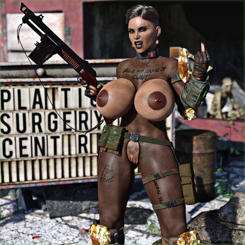 3d big_ass big_breasts big_butt bimbo body_writing bomb_collar collar fallout gun huge_ass huge_breasts large_ass large_breasts milf raider_(fallout) sex_slave skimpy skimpy_clothes slave tattoo tattoos whore xalynne_blackblade