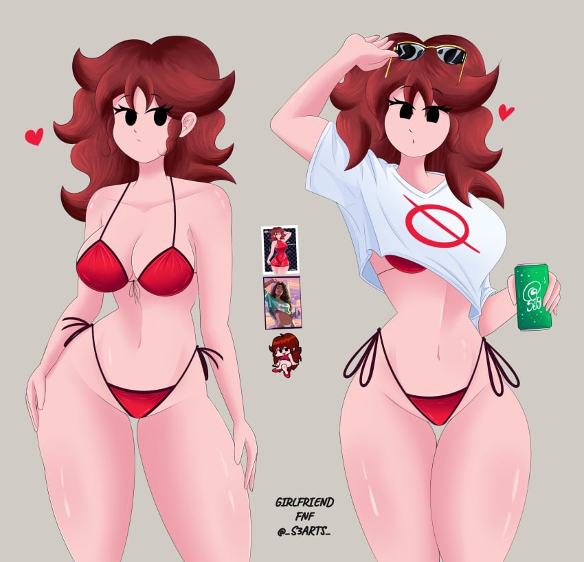 1girl 1girls auburn_hair belly belly_button bikini bikini_bottom bikini_top black_eyes brown_hair crop_top female female_only friday_night_funkin girlfriend_(friday_night_funkin) glasses grand_theft_auto_vi gta_vi_cover_girl hearts hearts_around_head long_hair s3arts tagme white_crop_top