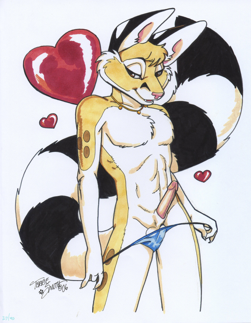 1boy 2006 abs bassarisk chester_ringtail_magreer furry heart high_resolution male male_only miner’s_cat necklace penis ring-tailed_cat ringtail solo terrie_smith thong undressing