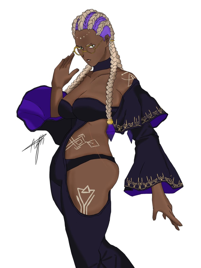 1girls big_breasts bodypaint dark-skinned_female dark_skin dolores_(kof) dress female female_focus king_of_fighters large_ass long_sleeves purple_hair